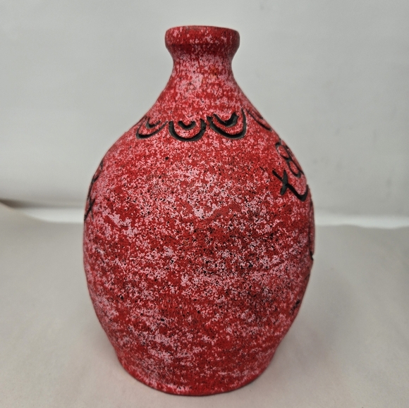 R.D. Guillen Handmade Studio Pottery Red Pink Splash Of Black Primitive Look - Picture 4 of 10